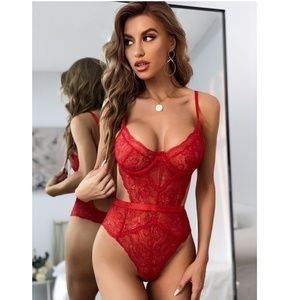 Red Lace Cut Out Teddy